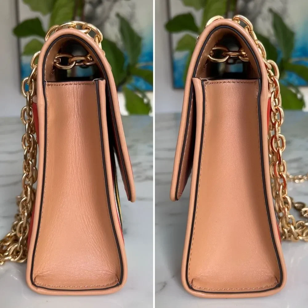 Tory Burch Fleming Convertible Shoulder Crossbody Bag Balloon Stripe Leather